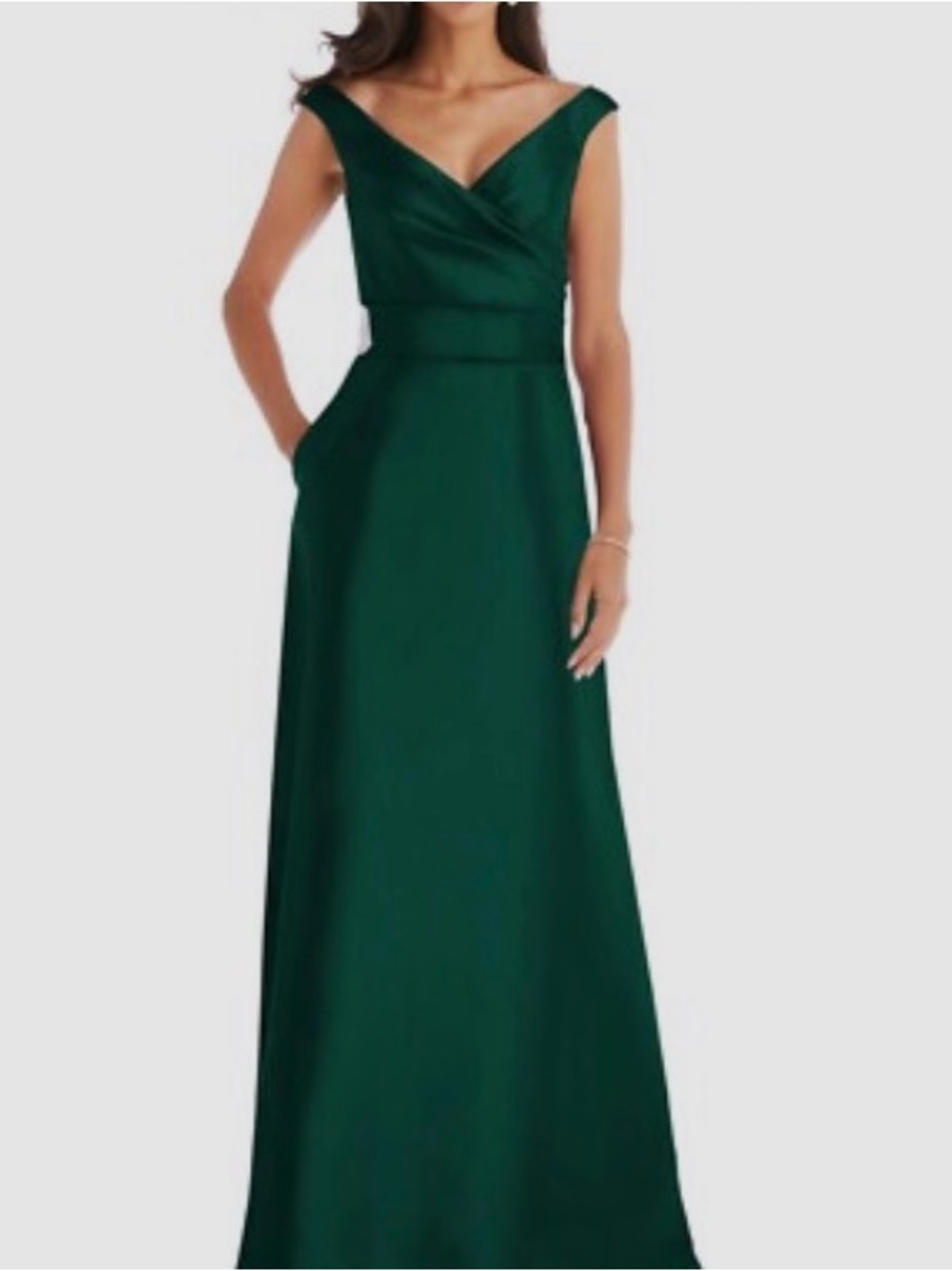 ALFRED SUNG One-Shoulder Emerald Gown